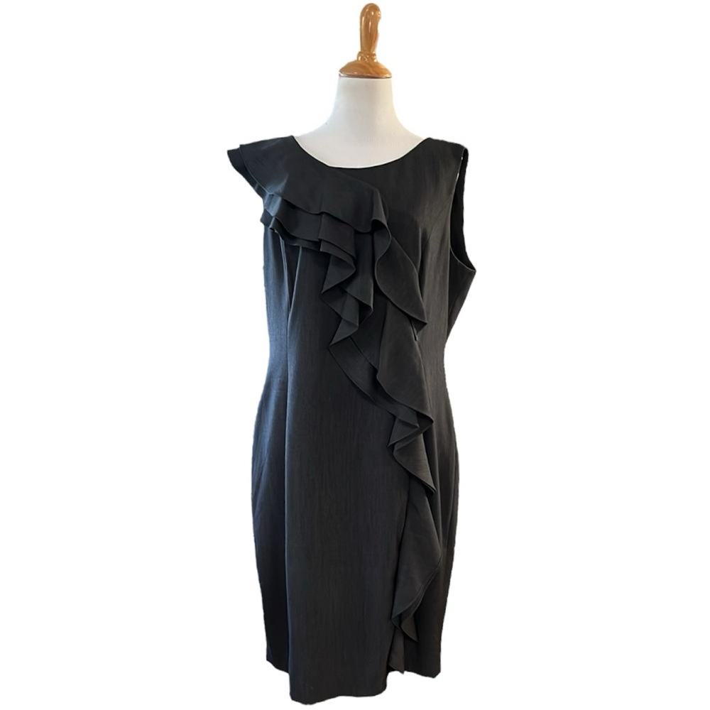 CALVIN KLEIN RUFFLED SLEEVELESS SHIFT DRESS DARK GRAY SIZE MEDIUM